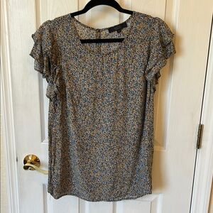 RACHEL Rachel Roy Blue and Yellow Flutter Sleeve Blouse